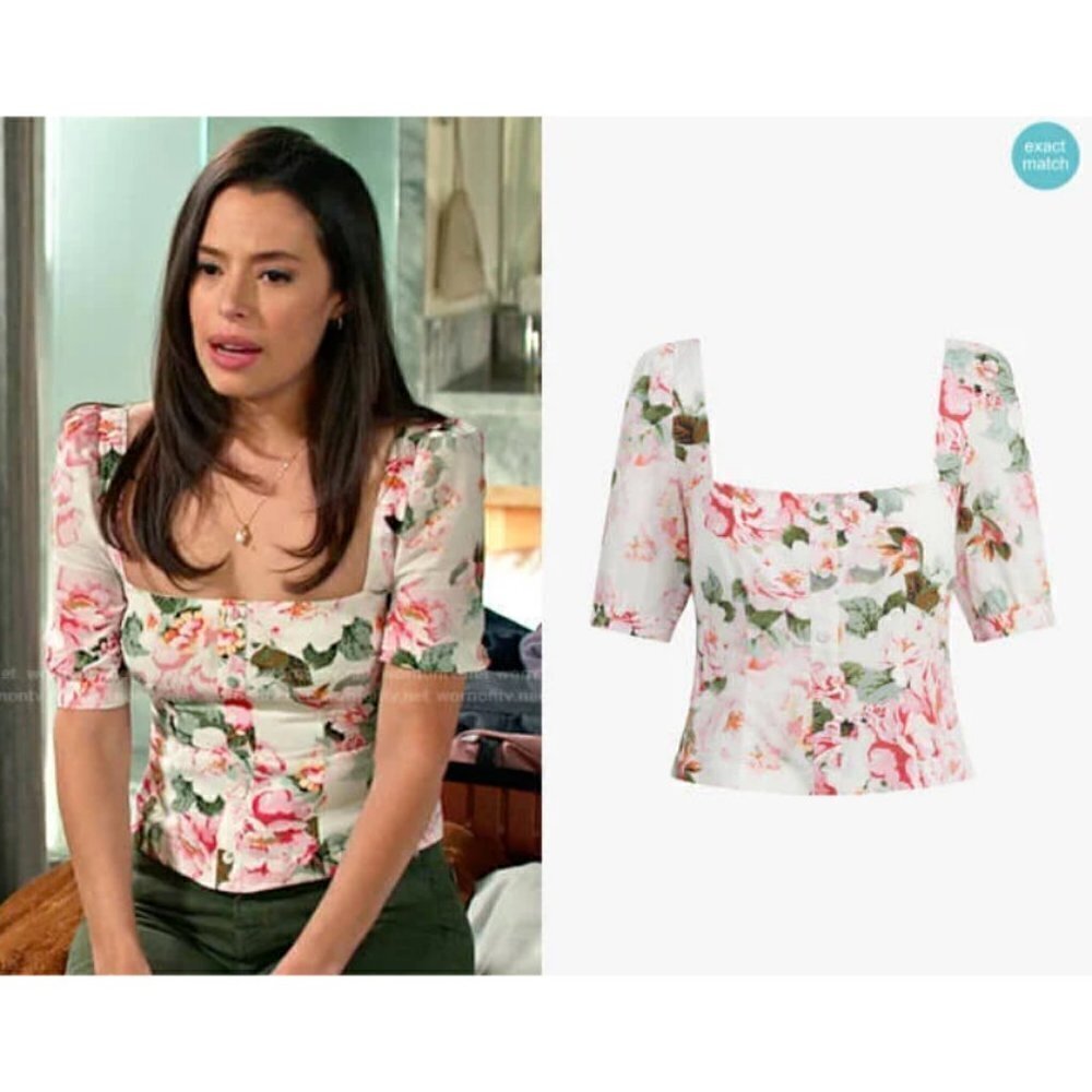 💕FAVORITE DAUGHTER💕 The One That Got Away Cropped Blouse Rose Print Medium NWT